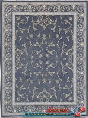 فرش طلاکوب 700 شانه طرح افشان جاوید رنگ طوسی دودی کاشان اصلی