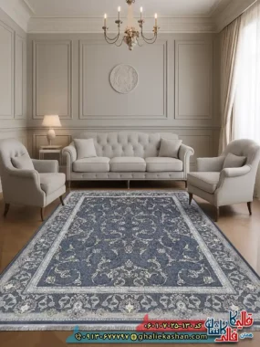 فرش طلاکوب 700 شانه طرح افشان جاوید رنگ طوسی دودی کاشان