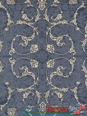 فرش طلاکوب 700 شانه طرح افشان جاوید رنگ طوسی دودی کاشان زمینه