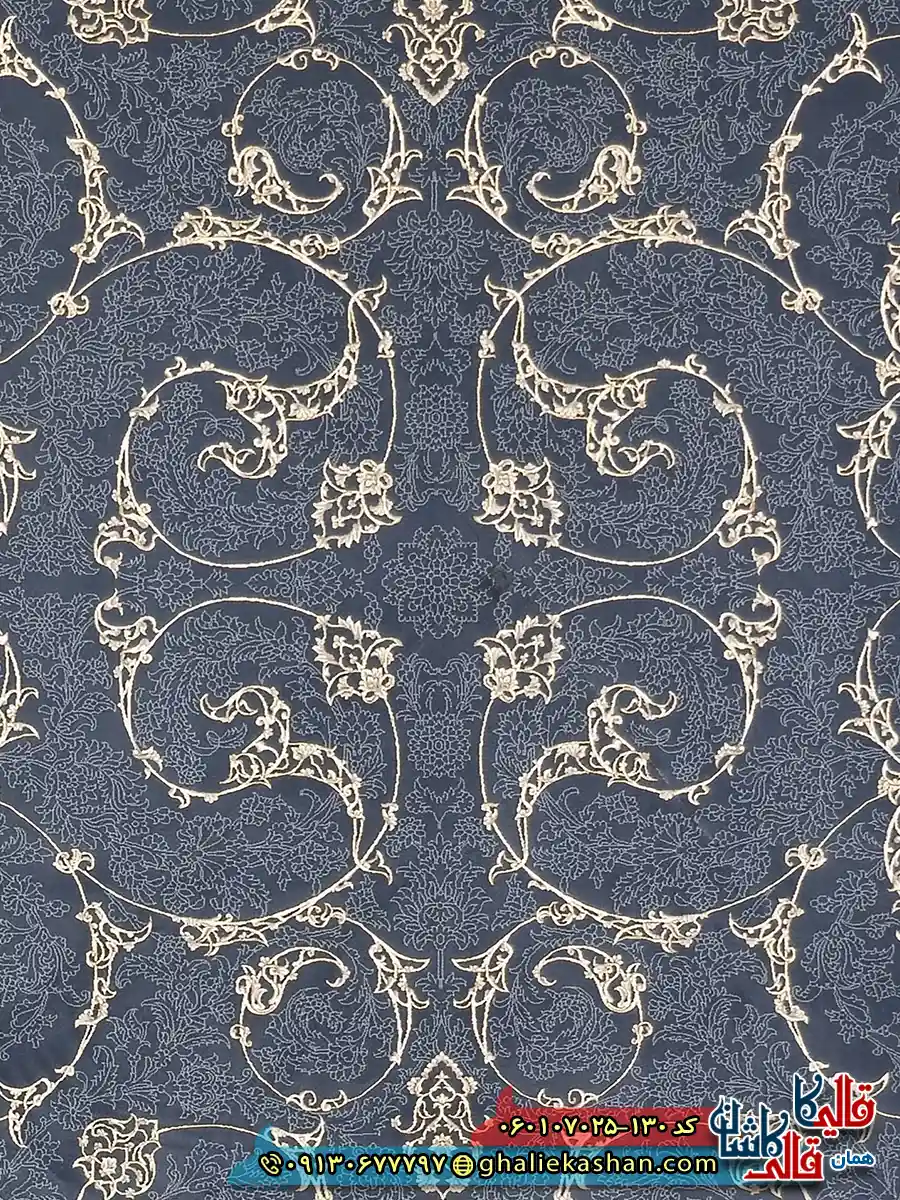 فرش طلاکوب 700 شانه طرح افشان جاوید رنگ طوسی دودی کاشان زمینه