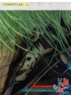 فرش کودک دخترانه 700 شانه طرح دختر دشت رنگ سبز و آبی کاشان نزدیک