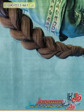 فرش کودک دخترانه 700 شانه طرح دختر دشت رنگ سبز و آبی کاشان نزدیک3