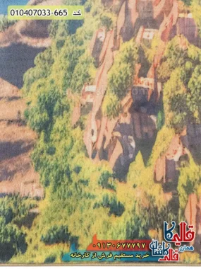 فرش کودک دخترانه 700 شانه طرح دختر کوهستان رنگ سبز و آبی کاشان نزدیک3