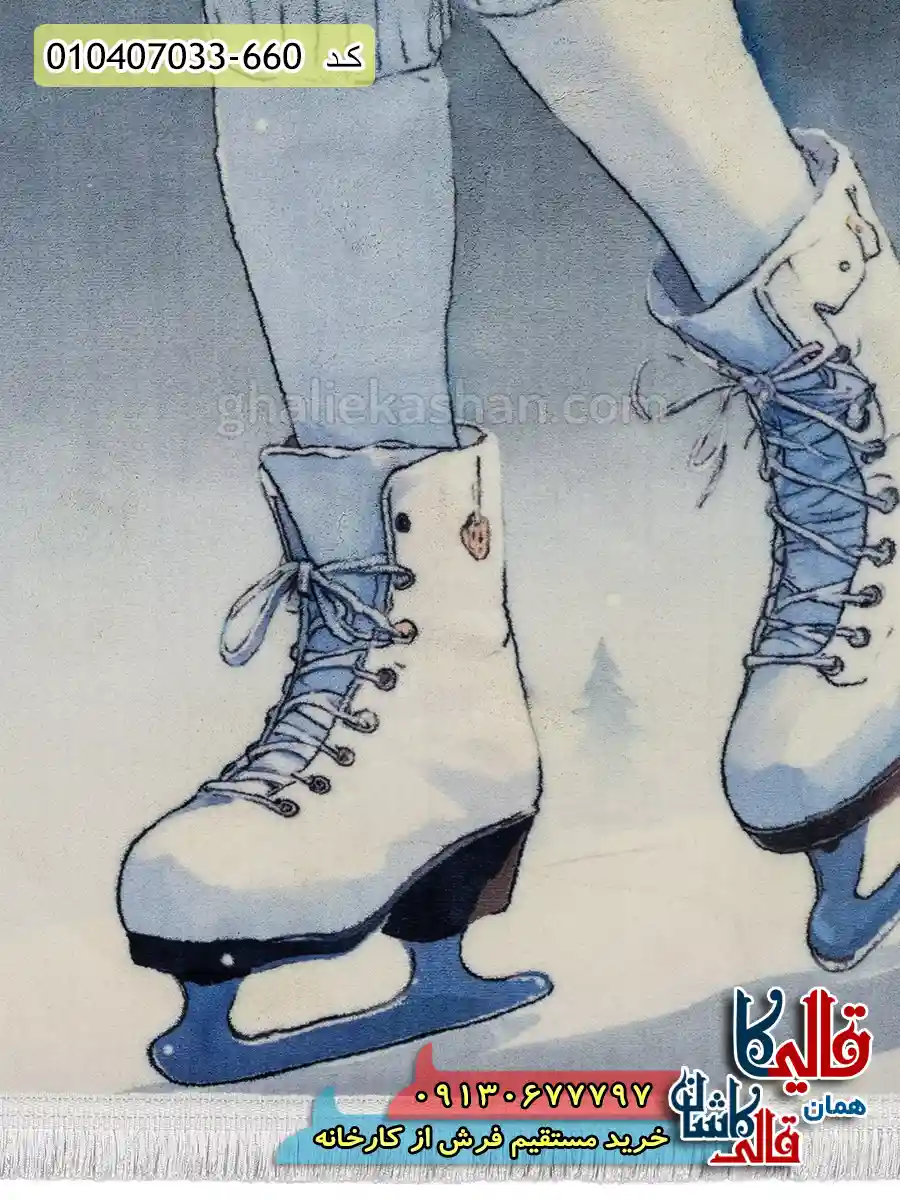 فرش کودک مدرن دخترانه 700 شانه طرح دختر پاتیناژ رنگ سیاه و سفید کاشان نزدیک