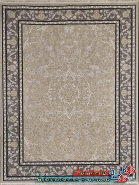 فرش 1000 شانه طرح افشان جمانه رنگ بژ گل برجسته کاشان اصلی