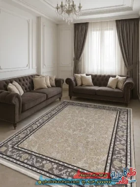 فرش 1000 شانه طرح افشان جمانه رنگ بژ گل برجسته کاشان