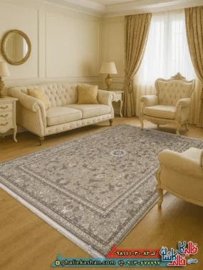 فرش  1000 شانه طرح افشان لاکچری رنگ بژ گل برجسته کاشان