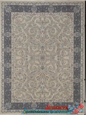 فرش 1000 شانه طرح افشان پارادیس رنگ بژ کاشان اصلی