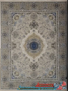 فرش 1000 شانه طرح تاج محل رنگ بژ گل برجسته کاشان اصلی