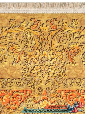 فرش وینتیج 1000 شانه طرح زرین خرم زمینه زرد و نارنجی کاشان نزدیک