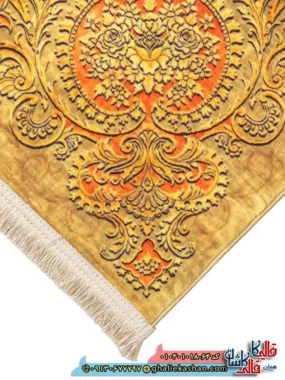 فرش وینتیج 1000 شانه طرح زرین خرم زمینه زرد و نارنجی کاشان نزدیک2