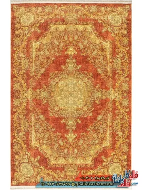 فرش 1000 شانه طرح زرین خرم زمینه عنابی کاشان اصلی