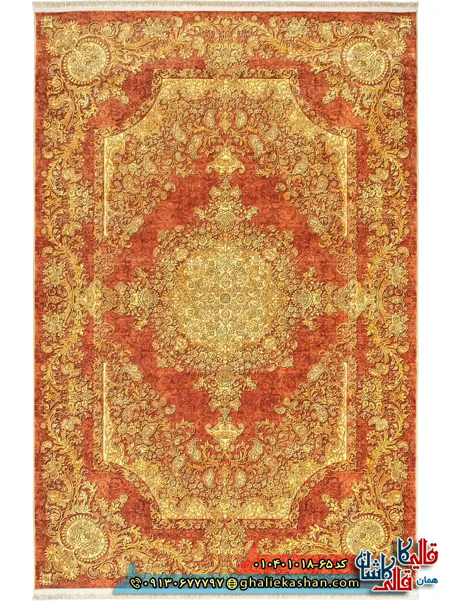 فرش 1000 شانه طرح زرین خرم زمینه عنابی کاشان اصلی