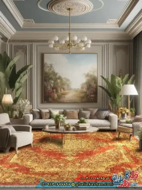 فرش 1000 شانه طرح زرین خرم زمینه عنابی کاشان