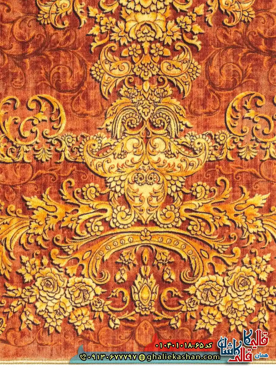 فرش 1000 شانه طرح زرین خرم زمینه عنابی کاشان نزدیک