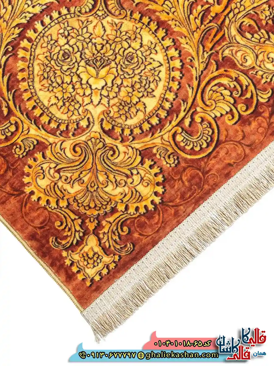 فرش 1000 شانه طرح زرین خرم زمینه عنابی کاشان نزدیک3