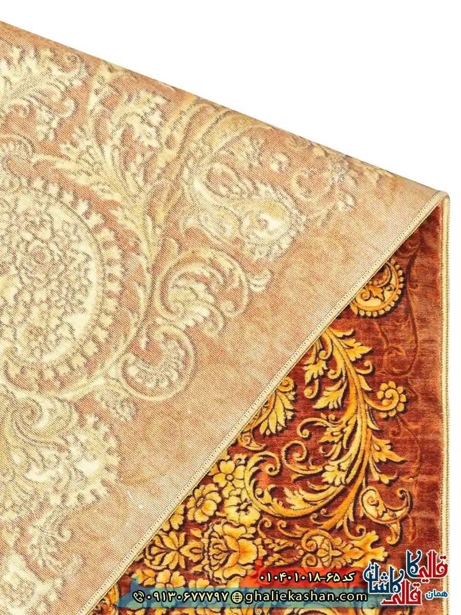 فرش 1000 شانه طرح زرین خرم زمینه عنابی کاشان نزدیک4
