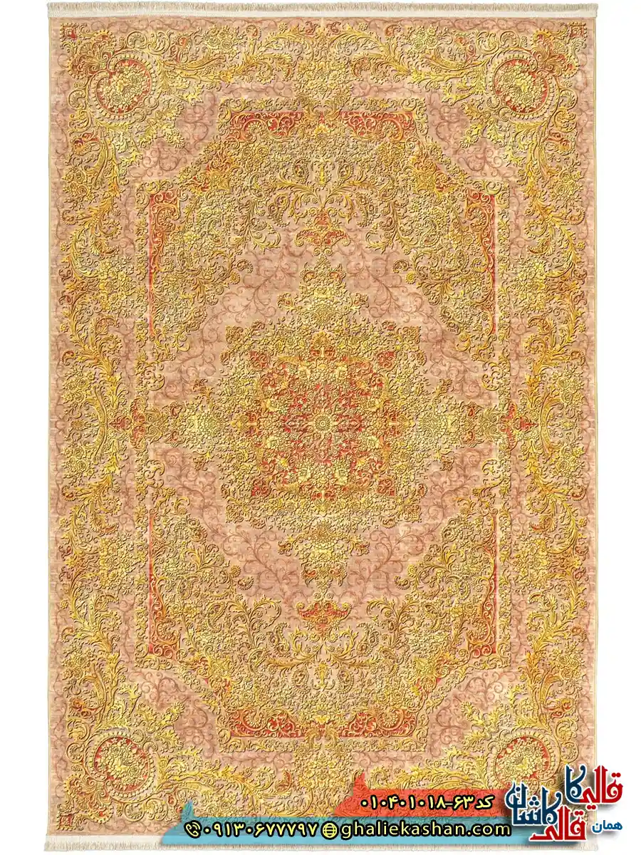 فرش 1000 شانه طرح زرین خرم زمینه قهوه ای نسکافه ای کاشان اصلی