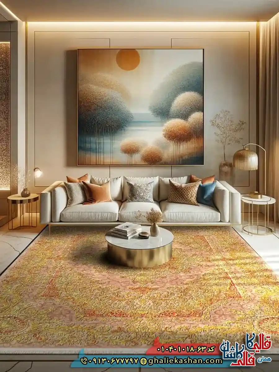 فرش 1000 شانه طرح زرین خرم زمینه قهوه ای نسکافه ای کاشان دکوراسیون فرش 1000 شانه طرح زرین خرم زمینه قهوه ای نسکافه ای کاشان دکوراسیون