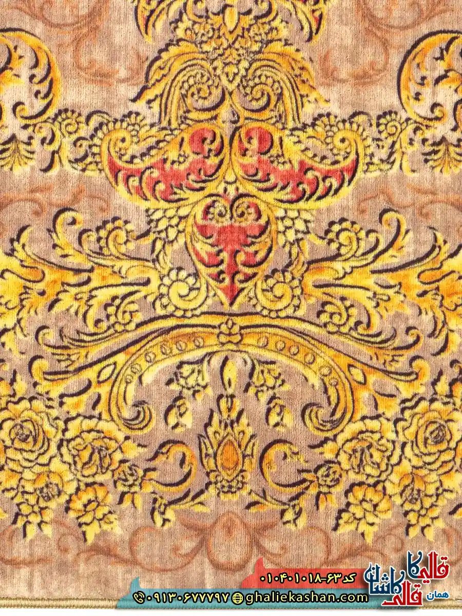 فرش 1000 شانه طرح زرین خرم زمینه قهوه ای نسکافه ای کاشان نزدیک2