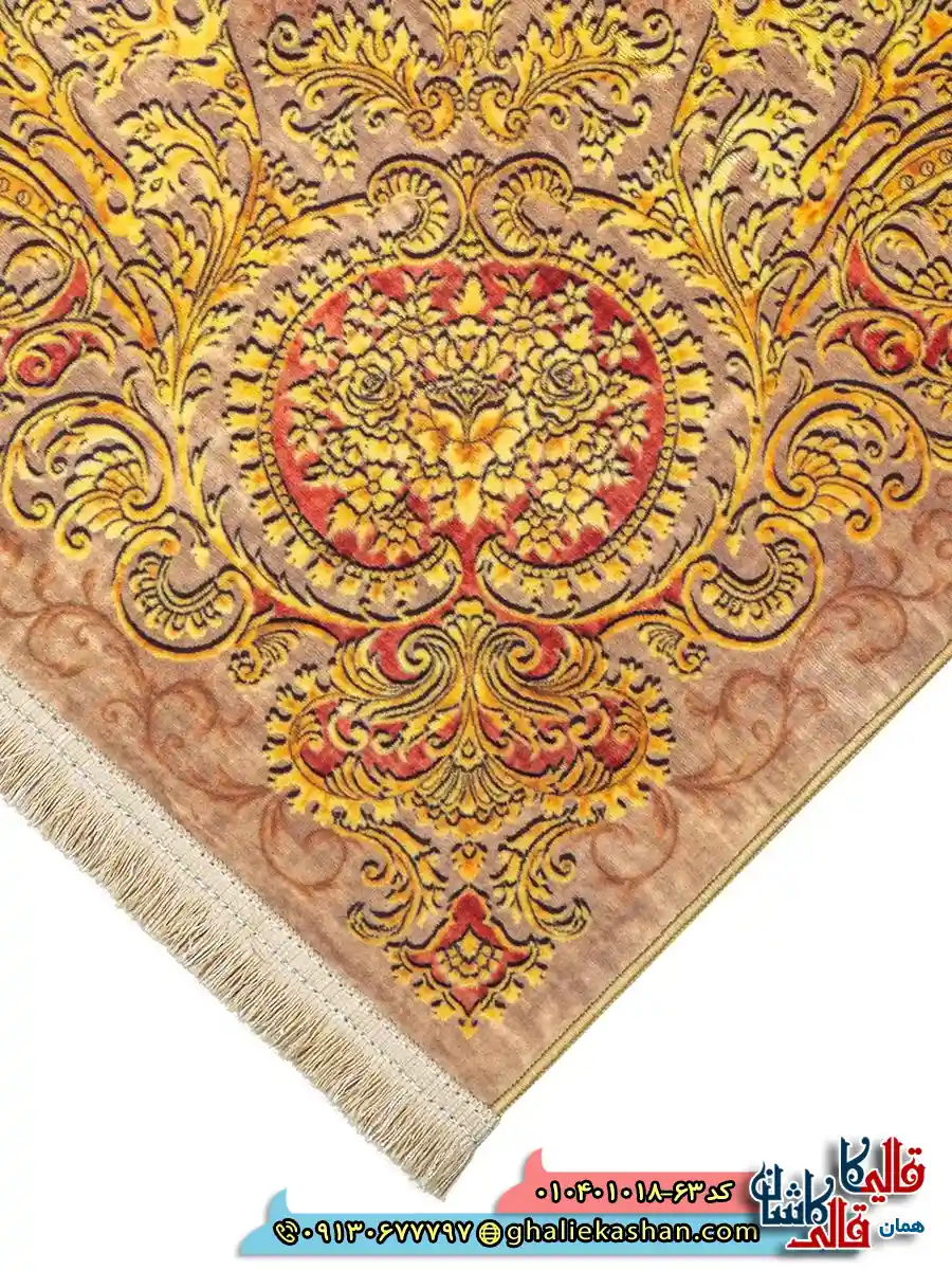 فرش 1000 شانه طرح زرین خرم زمینه قهوه ای نسکافه ای کاشان نزدیک3