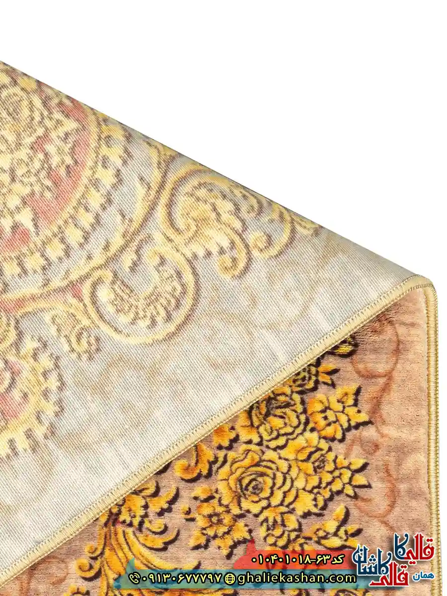 فرش 1000 شانه طرح زرین خرم زمینه قهوه ای نسکافه ای کاشان نزدیک4