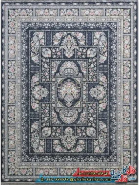 فرش 1200 شانه خشتی طرح باران رنگ طوسی دودی گل برجسته کاشان