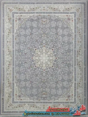 فرش 1200 شانه خشتی طرح دلبر رنگ طوسی نقره ای گل برجسته کاشان