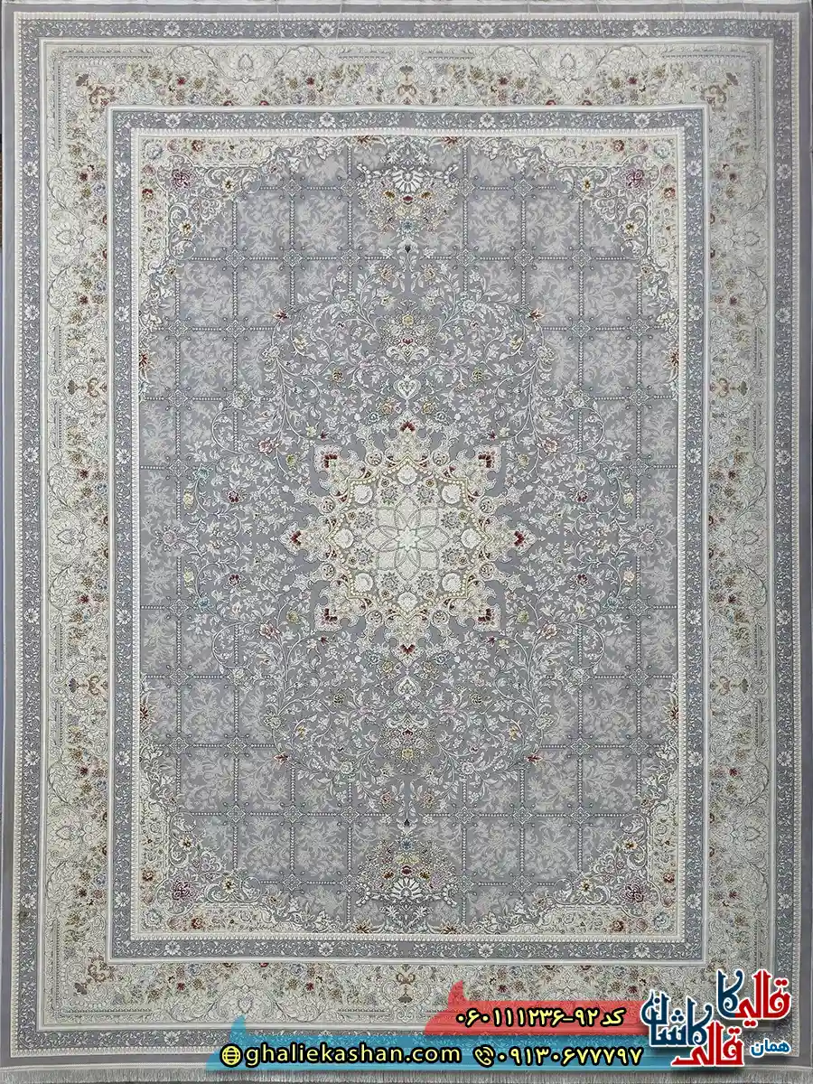 فرش 1200 شانه خشتی طرح دلبر رنگ طوسی نقره0ای گل برجسته کاشان اصلی فرش 1200 شانه خشتی طرح دلبر رنگ طوسی نقره0ای گل برجسته کاشان اصلی