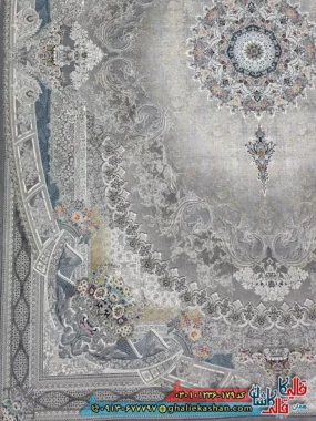 فرش 1200 شانه طرح آرمیتا رنگ طوسی کاشان حاشیه