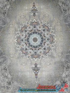 فرش 1200 شانه طرح آرمیتا رنگ طوسی کاشان زمینه