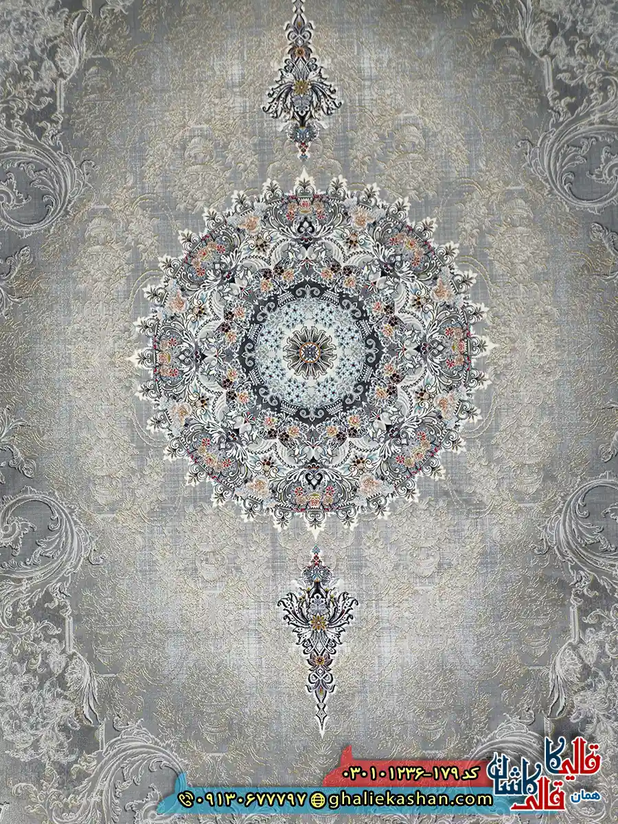 فرش 1200 شانه طرح آرمیتا رنگ طوسی کاشان زمینه