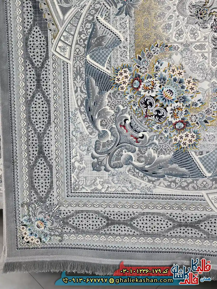 فرش 1200 شانه طرح آرمیتا رنگ طوسی کاشان نزدیک