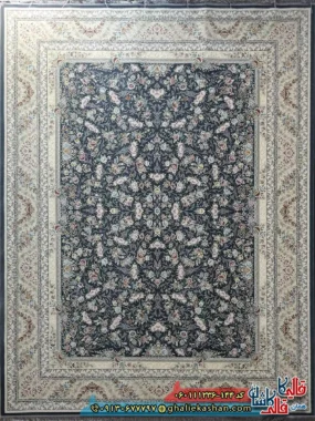 فرش 1200 شانه طرح افشان آوینا رنگ طوسی دودی گل برجسته کاشان