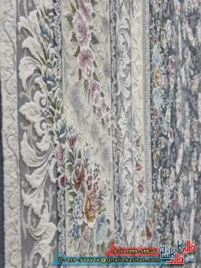 فرش 1200 شانه طرح افشان آوینا رنگ طوسی دودی گل برجسته کاشان نزدیک