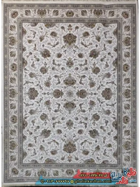 فرش 1200 شانه طرح افشان ارسلان رنگ کرم حاشیه کرم کاشان