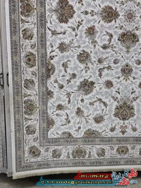 فرش 1200 شانه طرح افشان ارسلان رنگ کرم حاشیه کرم کاشان حاشیه