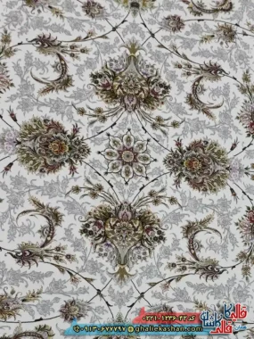 فرش 1200 شانه طرح افشان ارسلان رنگ کرم حاشیه کرم کاشان زمینه