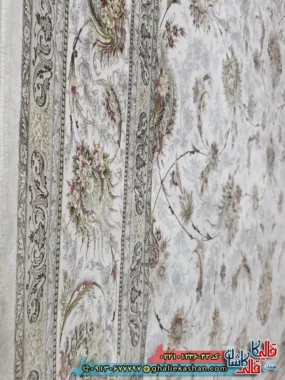 فرش 1200 شانه طرح افشان ارسلان رنگ کرم حاشیه کرم کاشان نزدیک