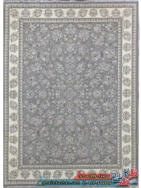 فرش 1200 شانه طرح افشان ثمین رنگ طوسی نقره ای گل برجسته کاشان اصلی