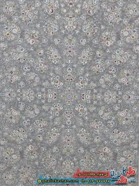 فرش 1200 شانه طرح افشان ثمین رنگ طوسی نقره ای گل برجسته کاشان زمینه