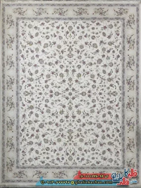 فرش 1200 شانه طرح افشان دلوین رنگ سفید گل برجسته کاشان