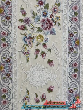 فرش 1200 شانه طرح افشان دلوین رنگ سفید گل برجسته کاشان نزدیک