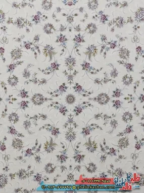فرش 1200 شانه طرح افشان دلوین رنگ کرم گل برجسته کاشان زمینه