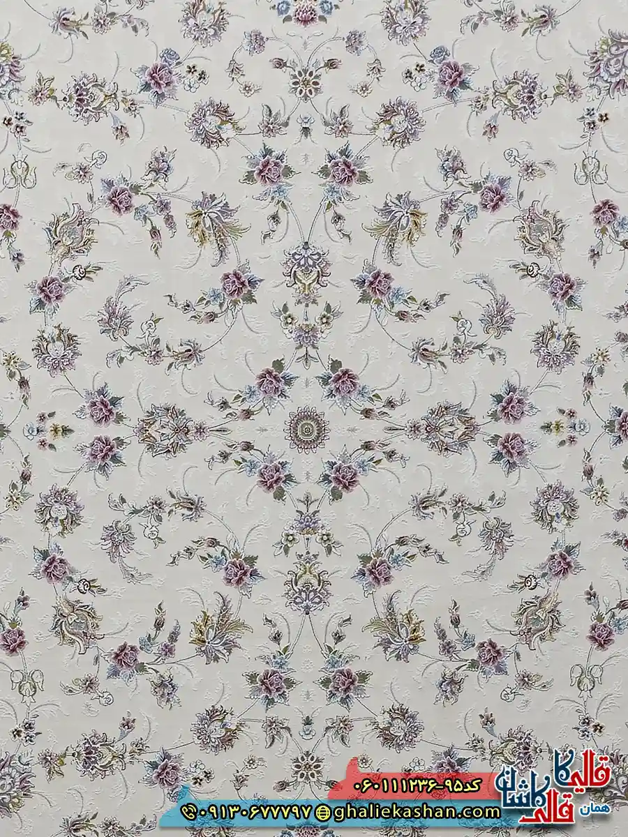 فرش 1200 شانه طرح افشان دلوین رنگ کرم گل برجسته کاشان زمینه