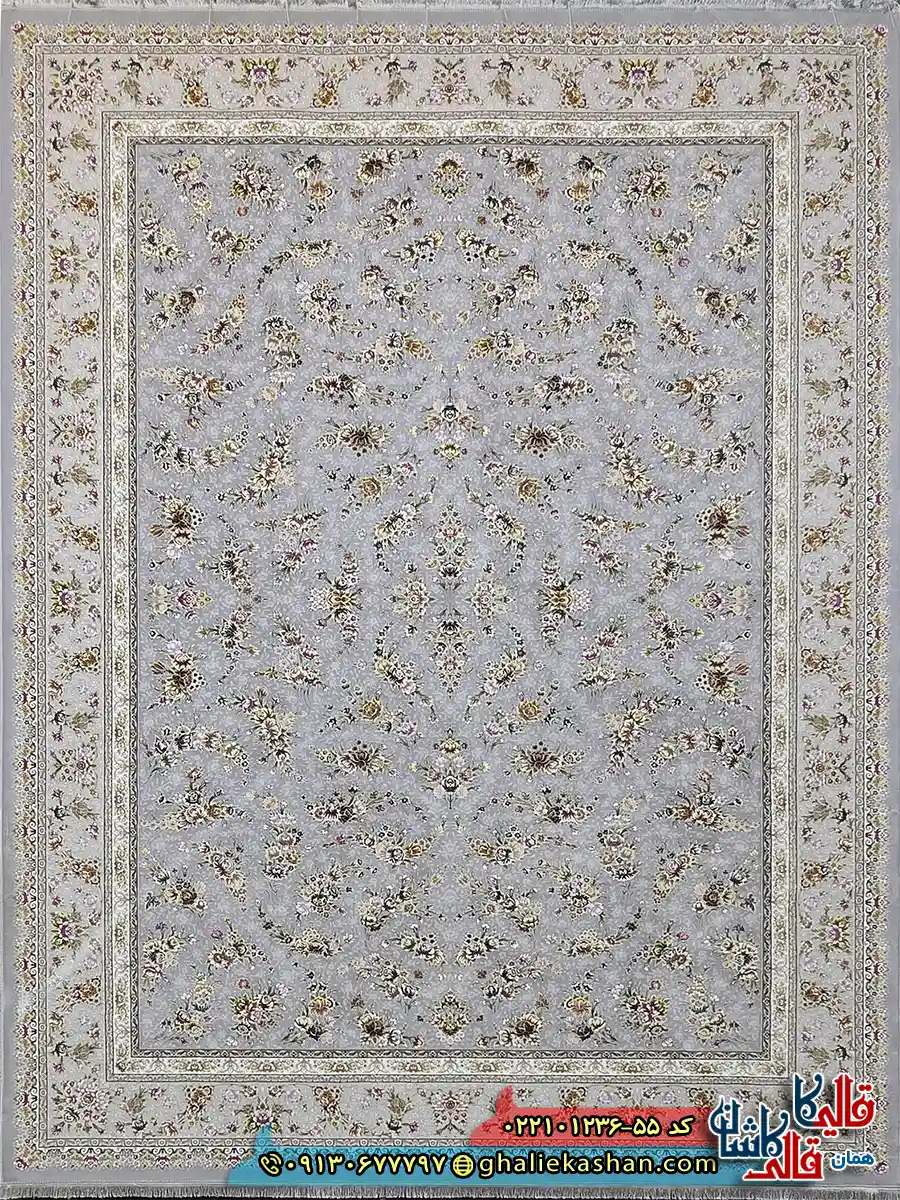 فرش 1200 شانه طرح افشان ساحل رنگ طوسی کاشان اصلی فرش 1200 شانه طرح افشان ساحل رنگ طوسی کاشان اصلی