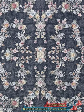 فرش 1200 شانه طرح افشان سارگل رنگ طوسی دودی گل برجسته کاشان زمینه