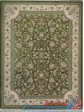 فرش 1200 شانه طرح افشان سلطنتی رنگ سبز کاشان اصلی
