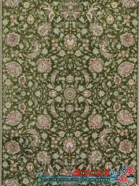 فرش 1200 شانه طرح افشان سلطنتی رنگ سبز کاشان زمینه