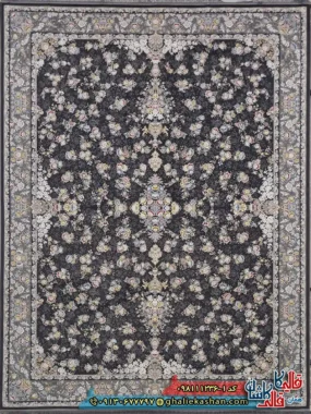 فرش 1200 شانه طرح افشان سیمین رنگ طوسی دودی گل برجسته کاشان